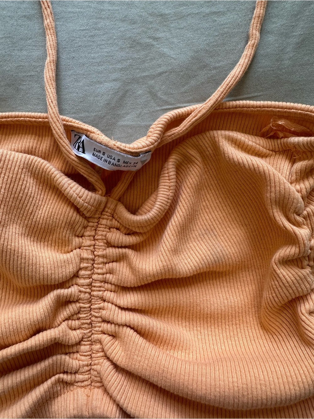 Zara Peach Ribbed Ruched Halter Top - Picture 3 of 6